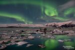 Polarlichter an der Gletscherlagune Jökulsarlon, Island (09.03.2017, 00:15 Uhr, Mond 89%, kp=3,67)